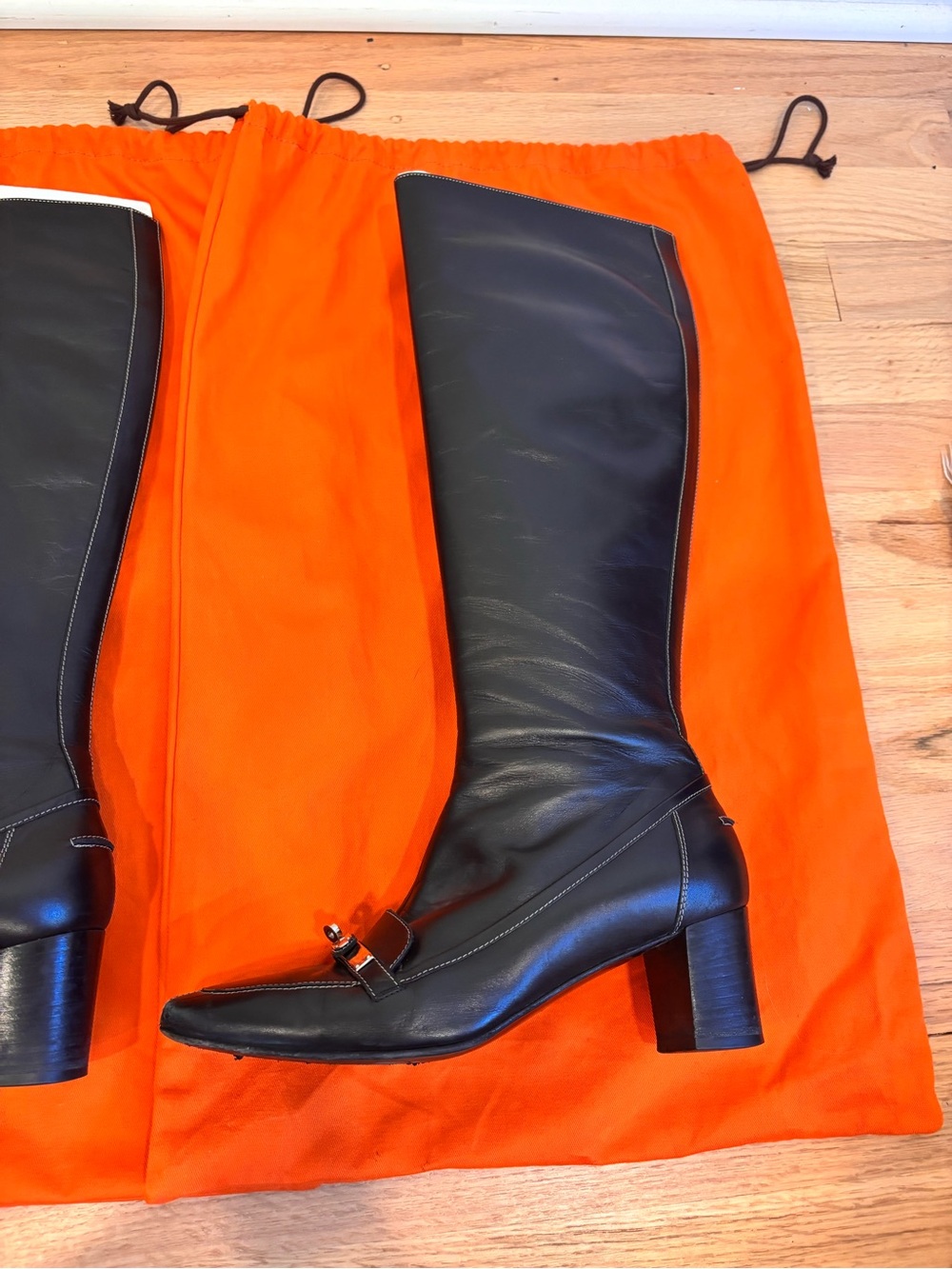 Hermes black leather tall boots with silver colored buckle detail size EU 39 - Picture 5 of 16
